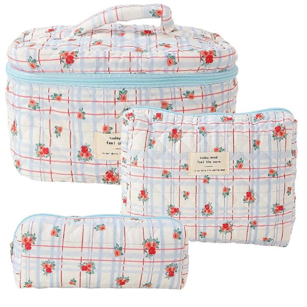 Xihbxyly Bolsas de Maquillaje Florales, Elegante Juego de Neceseres de Algodón, Organizador de Artículos de Tocador Acolchado Suave, Solución Versátil para Guardar Artículos de Viaje, Uso Diario, Reg