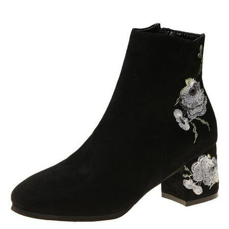 

YOTAMI Women s Shoes Boots High Heel Pointed Toe Boots Zippered Shoes Embroidered Shoes Warm Flock Boots Leisure