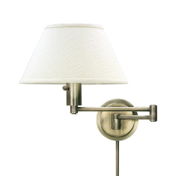 house of troy ws14-71 home/office collection swing-arm wall lamp, antique brass with off-white linen hardback shade