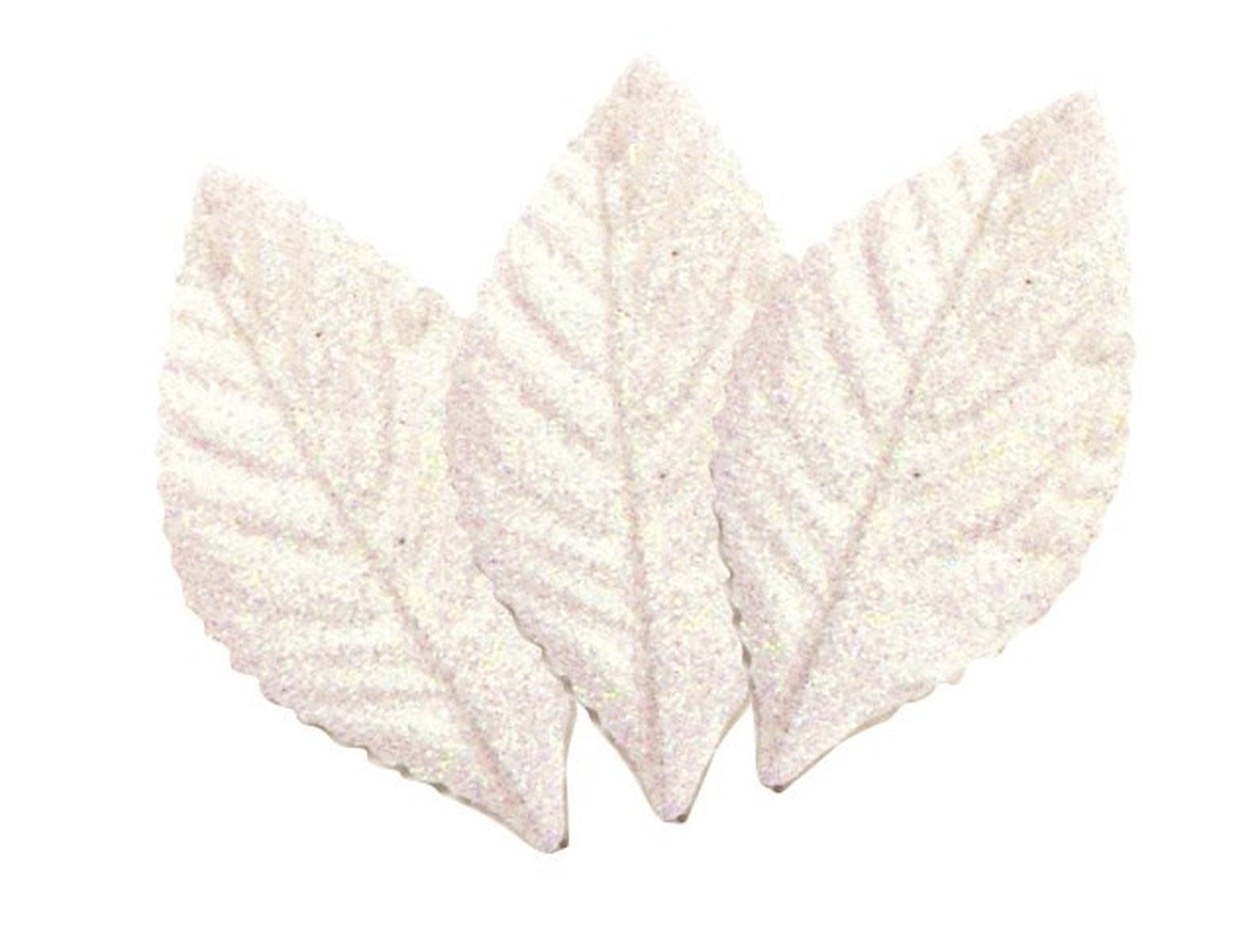 Set Of 50 Iridescent White Glitter Leaves Vase Fillers