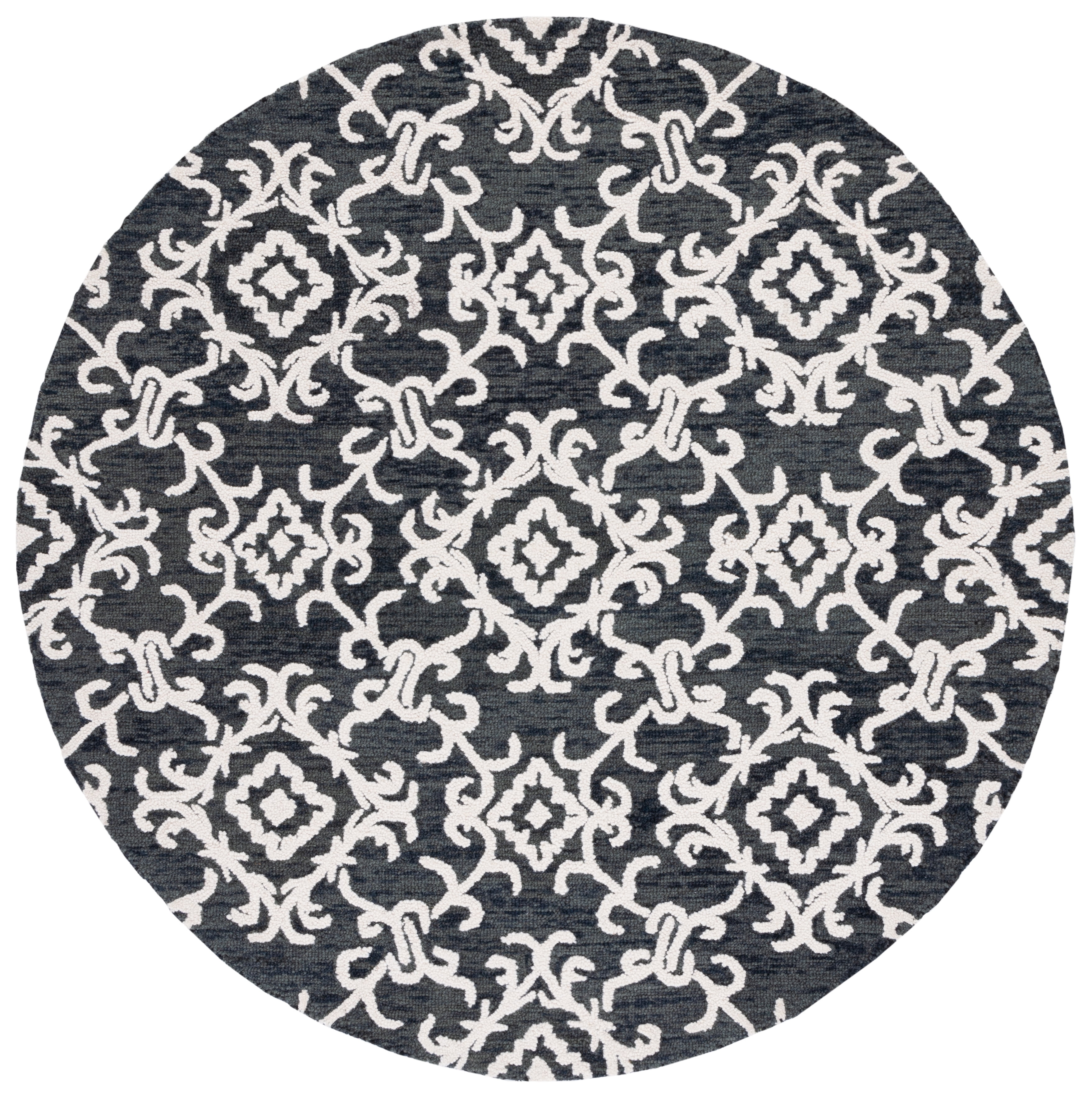 SAFAVIEH Blossom Cletus Geometric Wool Area Rug, Black/Ivory, 6' x 6' Round