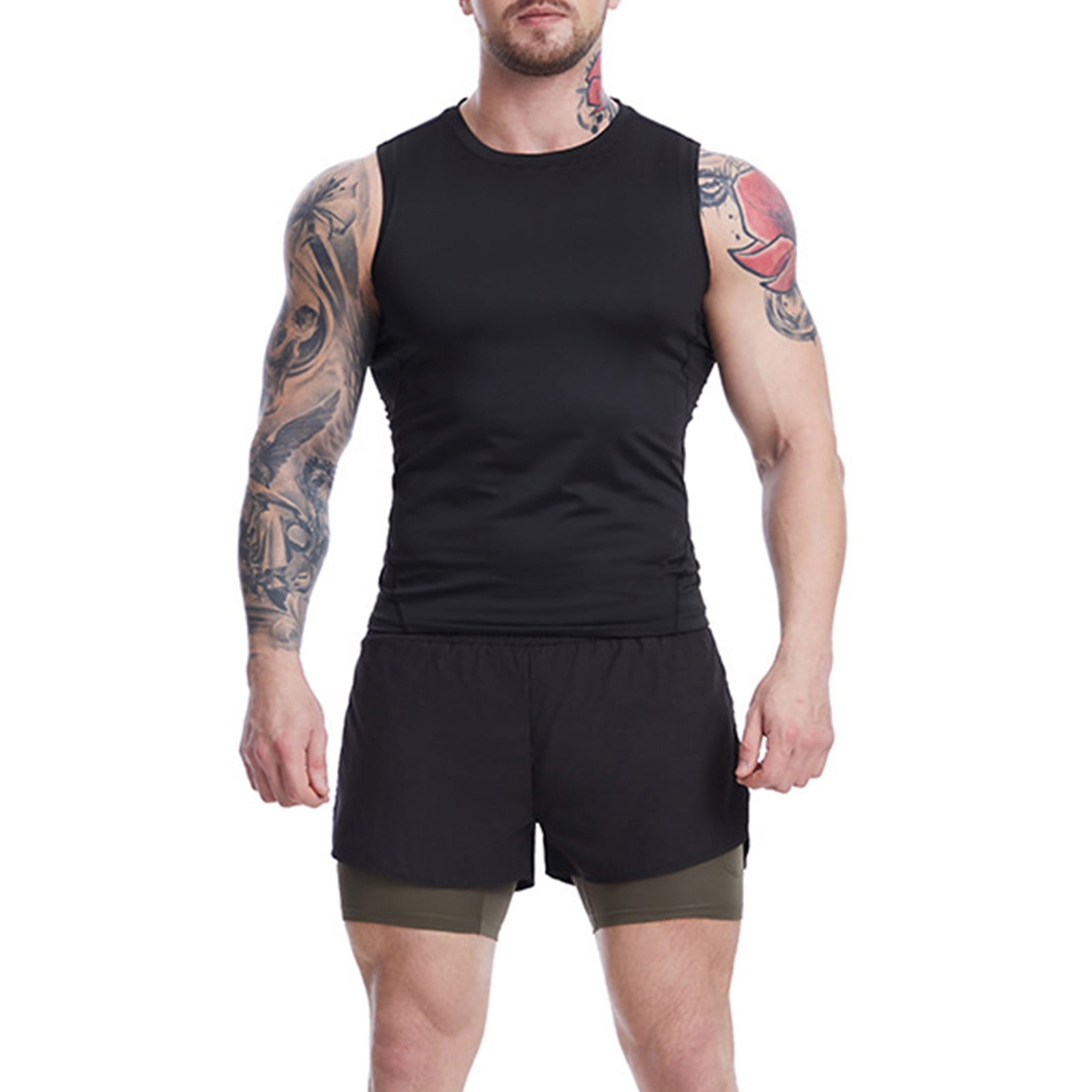 TKing Fashion Mens Shirts Sports Vest Men'S Tight-Fitting Sleeveless  Fitness Suit Basketball Running Yoga Quick-Drying Vest Shirts For Men(Black,M)  