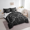 thumbnail image 4 of Feelyou Grey Games Controller Bedding Comforter Set 7 Pieces, Abstract Stripes Full Bedding Set, Teens Kids Boys Girls Reversible Fitted Sheet Flat Sheet, Microfiber Bedroom Decor, 4 of 9