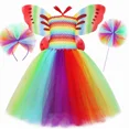 thumbnail image 3 of Disfraz de hada para fiesta de cumpleaños de niñas, vestido de tutú arcoíris con alas de mariposa, ropa de disfraz de hada para carnaval de Halloween para niños, 3 of 5