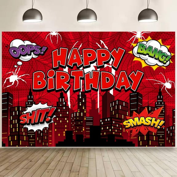 5 * 3ft Spider Backdrop Party Decoration Supplies Super Heros City Photo Decor Banner for Boys Baby Shower Birthday Party Photography Background