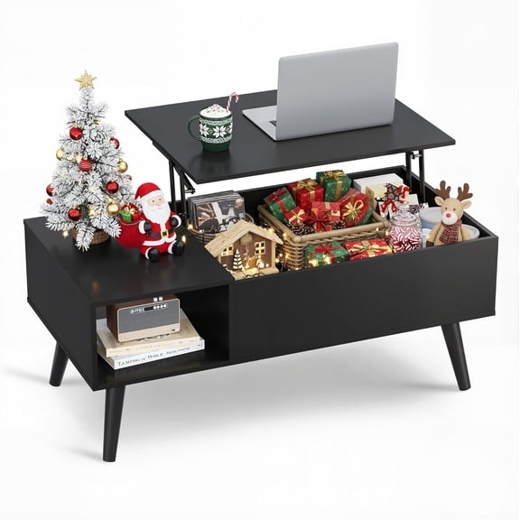 Coffee Table for Living Room, Lift Top Coffee Table with Storage, Small Rising Wooden Dining Center Table with Storage Shelf & Hidden Compartment