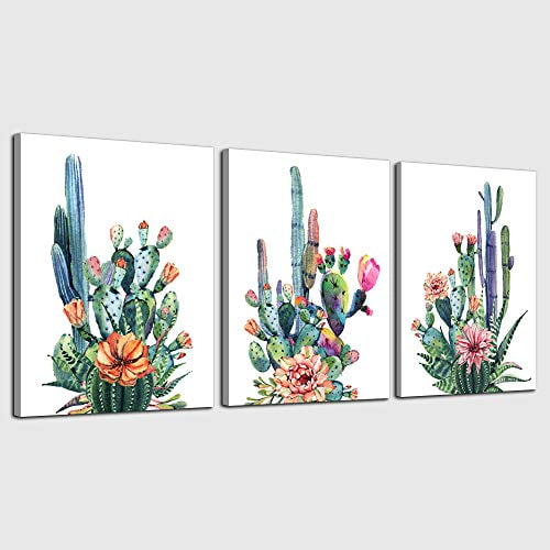 Wall Art For Living Room Canvas Prints Artwork Bathroom Wall Decor Simple Life Green Plants Cactus Picture Watercolor Painting 3 Pieces Kitchen Bedroom Wall Decorations Office Works Home Dec - Walmart.com