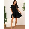thumbnail image 4 of Unique Bargains Women's V Neck Ruffle Short Sleeve Dress with Pockets L Black, 4 of 6