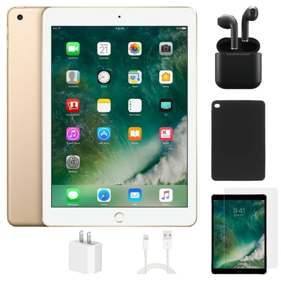 Restored Apple iPad 8th Gen (WiFi) 32GB Gold Bundle with Wireless Earbuds, Case, Tempered Glass screen protector (Refurbished)