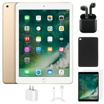 Restored Apple iPad 8th Gen (Cellular Unlocked) 32GB Gold Bundle with Wireless Earbuds, Case, Tempered Glass screen protector (Refurbished)