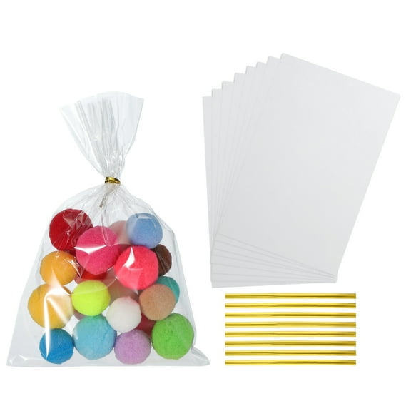 Uxcell Treat Bags, Clear Gift Bags with Twist Ties Plastic Gift for Candy Party Favor Cookies Candies 8 in