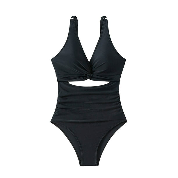Traje de Baño de Color Sólido de las Mujeres, Nuevo Hueco Fuera una Pieza para la Playa Y la Piscina, Traje de Baño de Nylon Retro, Traje de Baño Casual Sexy