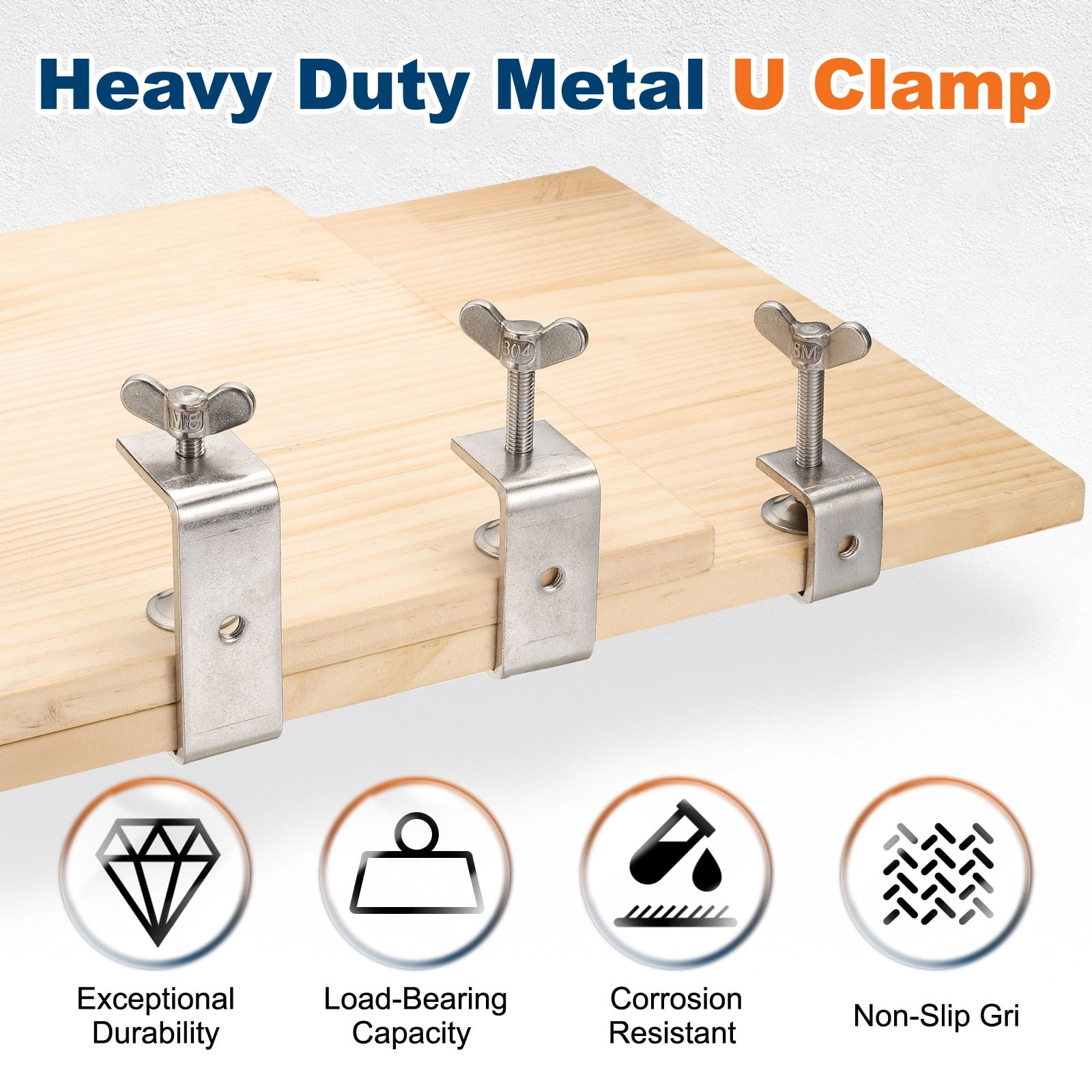 Uxcell2 Pcs Carbon Steel C Clamps 45mm Square Galvanized Mini Tiger Clamp Adjustable Heavy Duty Metal U Clip with Hexagonal Screws for Woodworking Welding Mounting, Blue White