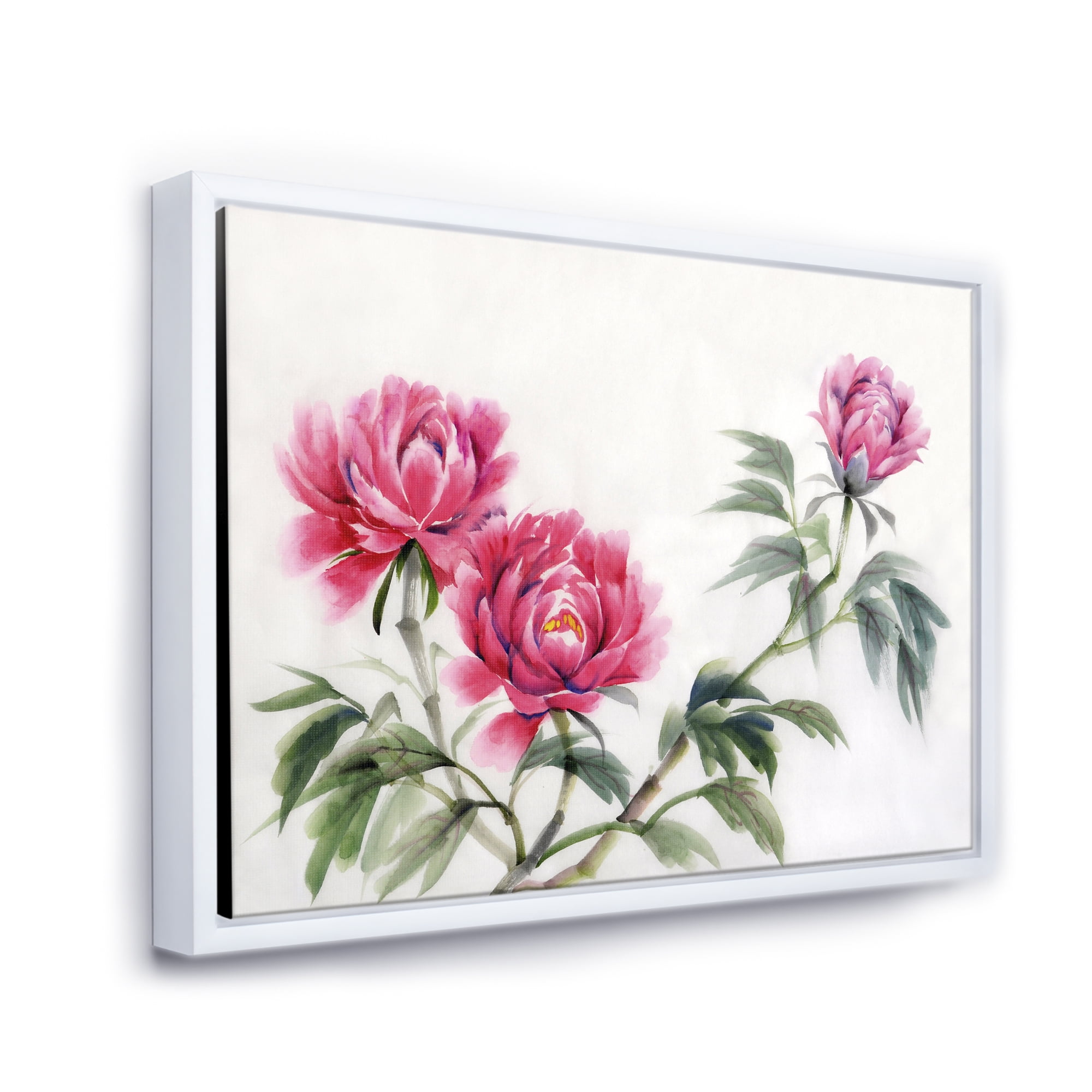 Designart 'Three Vintage Red Peonies Flowers' Traditional Framed Canvas Wall Art Print