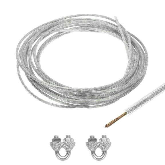 Uxcell 1/8 Clear Vinyl Coated Wire Ropes 20ft Galvanized Steel with 2PCS M3 Loop Sleeves
