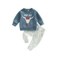 thumbnail image 2 of Toddler Baby Boy Fall Winter Outfits Cow Print Sweatshirt Tops Casual Pants 2Pcs Clothes Set, 2 of 9