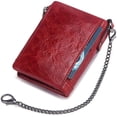 thumbnail image 2 of DEFNES Cartera Antirrobo con Cremallera Antirrobo RFID De Cuero Genuino para Hombres con Cadena - Café,Red, 2 of 5
