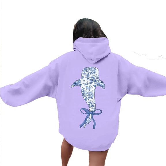 Bibifish Hoodies For Women Fashion Preppy Shark Graphic Print Hoodies Fall Oversized Hoodies Casual Long Sleeve Pockets Tops