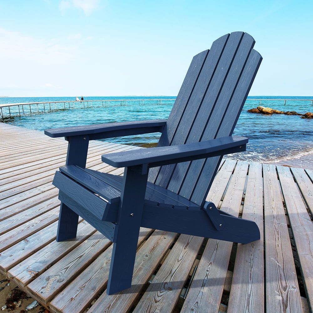 ZEKOO Folding Adirondack Chair Plastic Outdoor Patio Lawn Chair Navy Blue