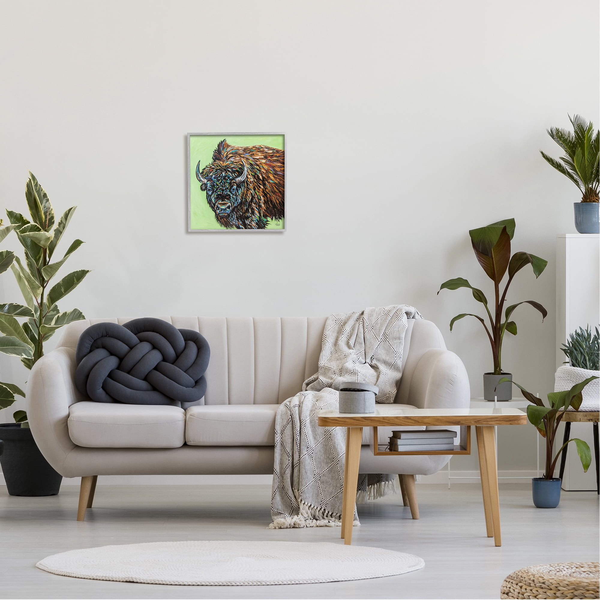 Stupell Industries Abstract Bison Painting Animals & Insects Painting Gray Framed Art Print Wall Art, 17 x 17