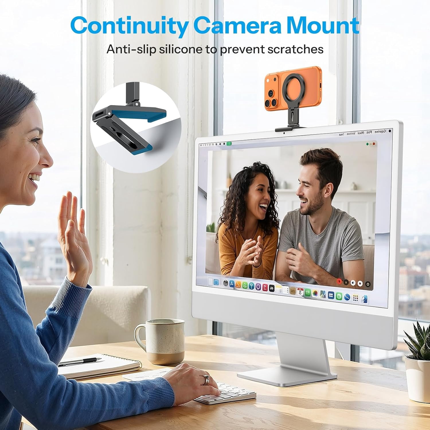 NEOYFC for  VC07 360°Rotating Continuity Camera Mount for iMac Desktop Monitor Mount with 1/4" Screw, Adjustable Magnetic Phone Stand for MagSafe foriPhone 17/16 Pro Max Air, Mac, Gym, TV, 4K, Laptop
