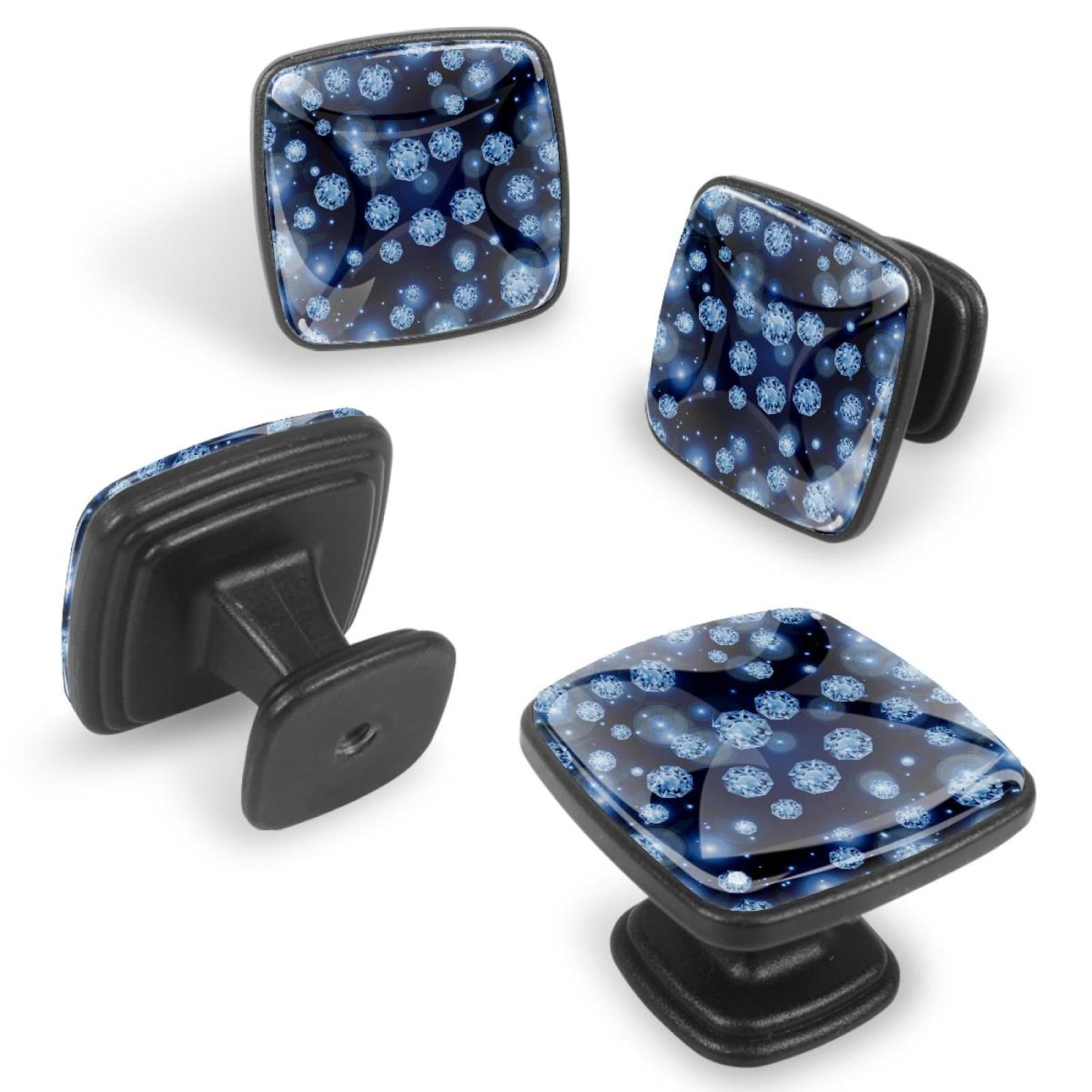 4 Pcs Cabinet Handle Drawer Pulls Gem Diamond Shiny Bling Knobs with Screws Square Furniture Office Cabinet Knob Decoration