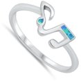 thumbnail image 4 of CHOOSE YOUR COLOR Blue Simulated Opal Music Notes Ring .925 Sterling Silver Band CZ Female Size 9, 4 of 4