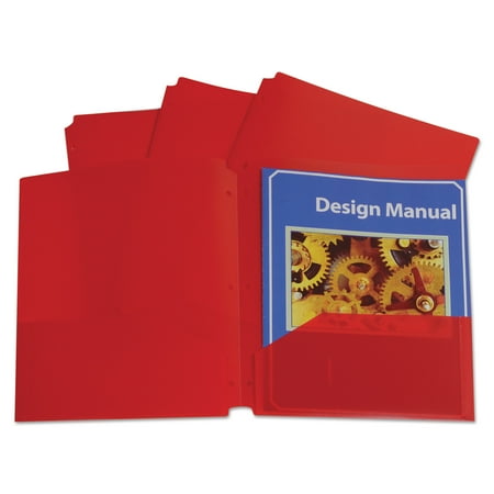 C-Line Two-Pocket Heavyweight Poly Portfolio Folder, 3-Hole Punch, Letter, Red, 25/Box -CLI32934