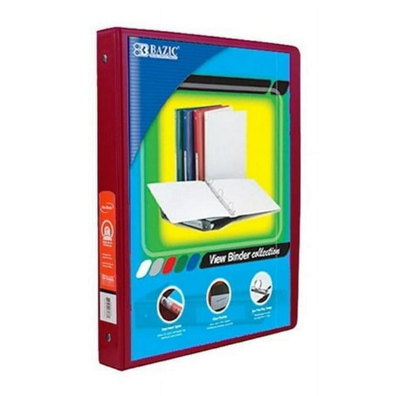 Bazic 4100   BAZIC 1/2'' Burgundy 3-Ring View Binder w/ 2-Pockets Case of 12