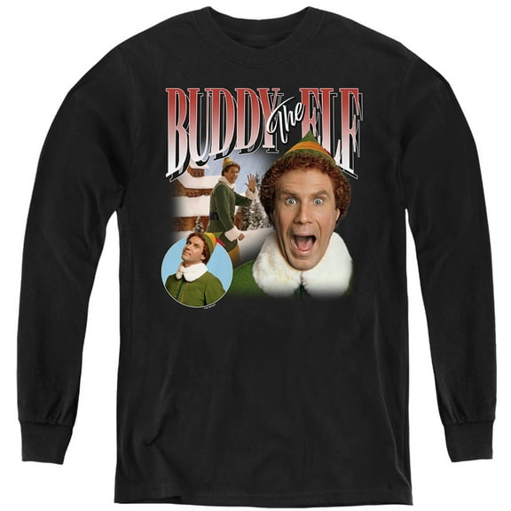 Elf Buddy Retro Christmas Trio Kids Long Sleeve T-Shirt for Youth Boys and Girls
