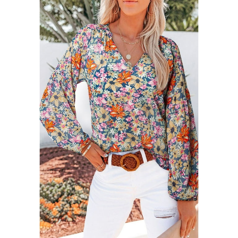 Astylish Women's Spring Tops Casual Boho Floral Print V Neck Astylish Women's Spring Tops Casual Boho Floral Print V Neck