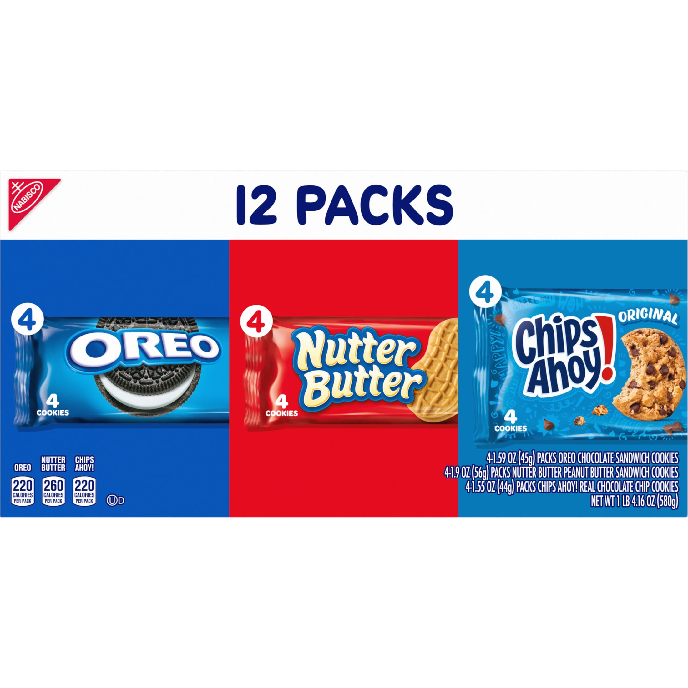 Nabisco Cookie Variety Pack, OREO, Nutter Butter, CHIPS AHOY!, 12 Snack Packs (4 Cookies Per Pack) - Walmart.com Nabisco Cookie Variety Pack, OREO, Nutter Butter, CHIPS AHOY!, 12 Snack Packs (4 Cookies Per Pack) - Walmart.com