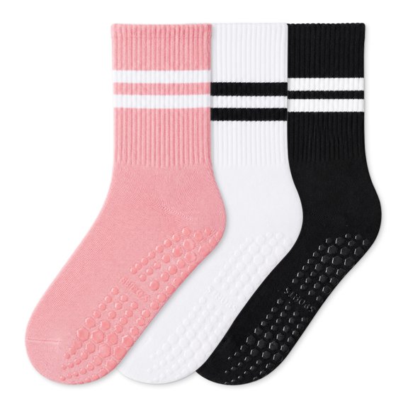 HIALTODAY 3 Pairs Women Pilates Socks with Grips Grippy Yoga Ballet Barre Hospital Gym Athletic Socks