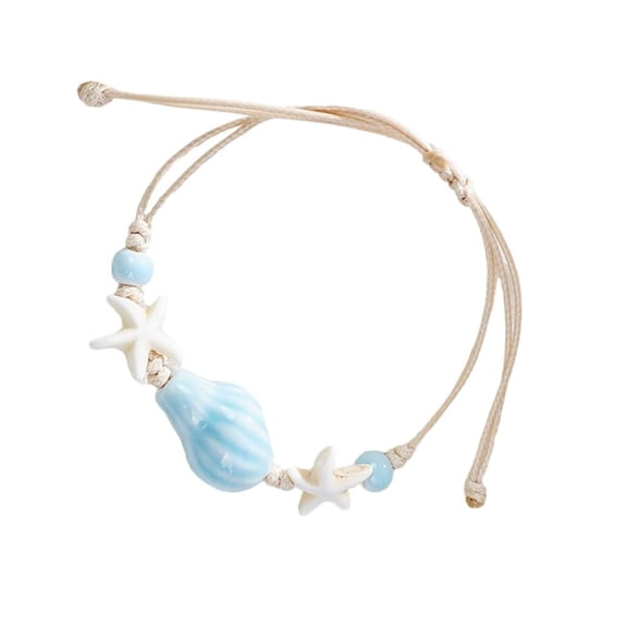 Osdhezcn Handmade Ceramic Shell Bangle Adjustable Wrist Jewelry Unique Beach Design Bracelet For Girls Summer Accessory