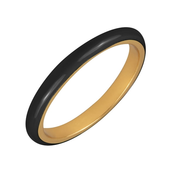 18K Yellow Gold Plated Sterling Silver Black Enamel Stack Ring