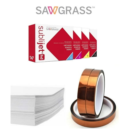 Sawgrass Sublijet HD Inks for SG400 and SG800 Printers (Complete Set). Bundle with 110 Sheets SUBLIMAX Sublimation Paper (8.5x11 inches) and 3 Rolls of Heat Tape (1/2" x 100 feet).
