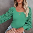 thumbnail image 4 of AXXD Green Basic Sweatshirts for Women Trendy Summer 2024 Lace Round-Neck Long Sleeve Casual T-shirt Top Solid Blouse, 4 of 9