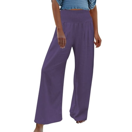 

ZHAGHMIN Jeggings With Pockets High Waist Wide Leg Palazzo Pants For Women Smocked Elastic Waist Loose Comfy Casual Pajama Pants Pockets Pants For Women Work Casual Curvy Womens Clothes For Travel T