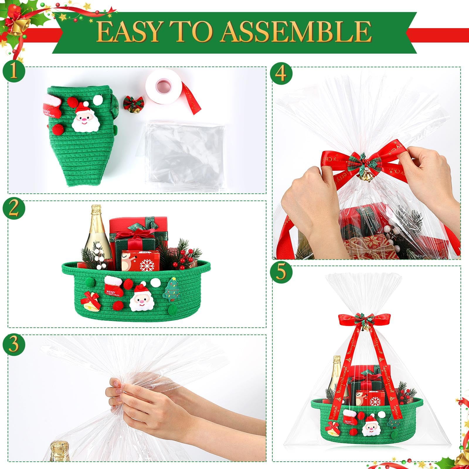 3 Set Christmas Basket Gift Set,Small Storage Basket for Gifts, Gift Baskets Empty, Baby Basket for Toys, Towels, Decorative Woven Rope Baskets for Christmas Holiday Decorations(Red,Classic)