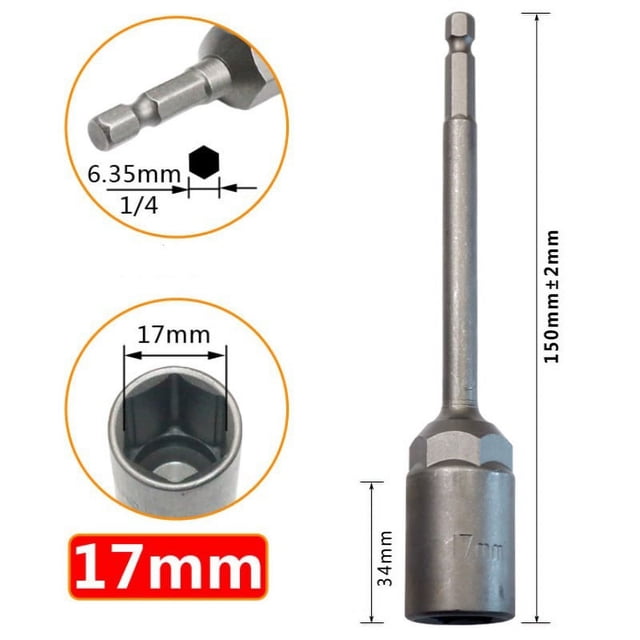 1Pc 150Mm Hexagon Nut Driver Drill Bit Adapter Socket Wrench Extension Sleeve 17Mm