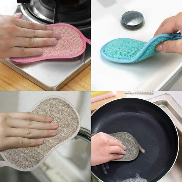 4 Eponge Reutilisable Lavable Vaisselle En Microfibre Pour Cuisine
