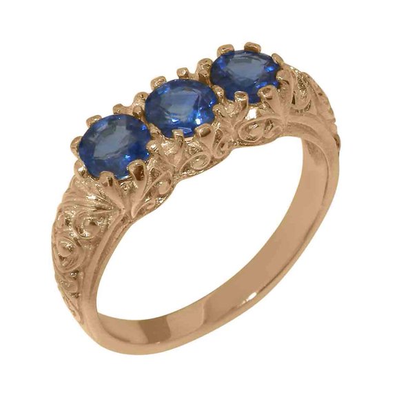 LBG British Made 9k Rose Gold Natural Sapphire Womens Anniversary Ring - 33 size options - Size 10