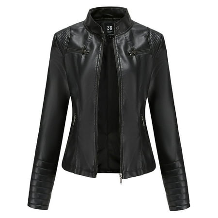 Women's Faux Leather Moto Biker Short Coat Jacket Casual Slim Soft Moto ...