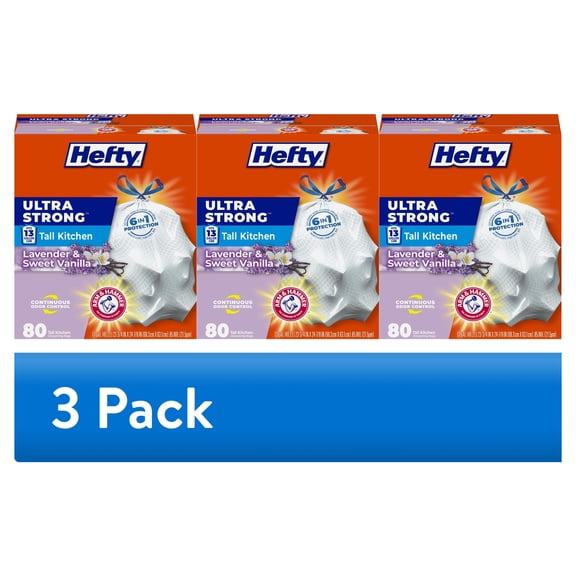 Hefty Ultra Strong Tall Kitchen Trash Bags, Lavender & Sweet Vanilla Scent, Made with 10% Post-Consumer Recycled Materials, 13 Gallon