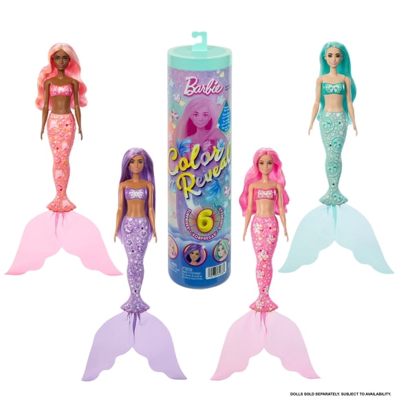 Barbie Poupée Barbie Color Reveal Sirène avec accessoires, 6 surprises (les styles peuvent varier)
