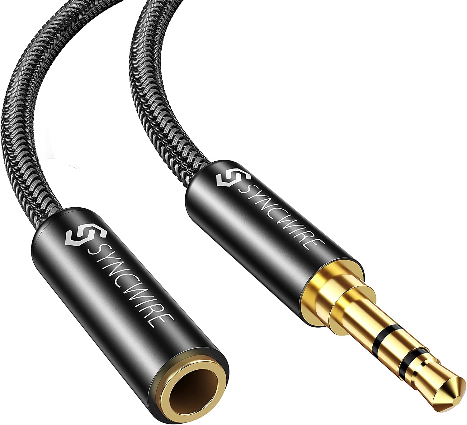 Black 2pcs Gold 10FT Stereo Headphone 3.5 mm Male/Female Audio Extension Cable 
