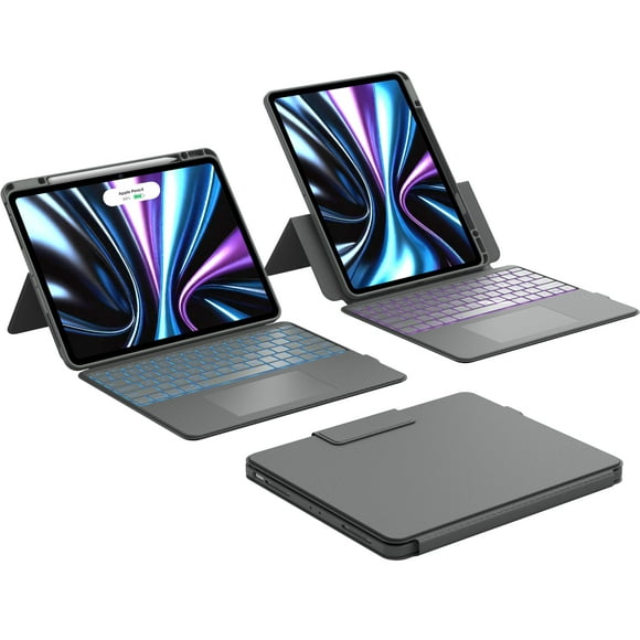 CHESONA Rugged for iPad Air 13 Inch (M3/M2, 2025/2024), iPad Pro 12.9 Case with Keyboard, Magnetic Detachable Case & 7-Color Backlit, Smart Trackpad, 15°-180&Aci