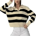 thumbnail image 2 of Women's Striped Sweaters Contrast Knitted Loose V-Neck Casual Long Sleeve, 2 of 7