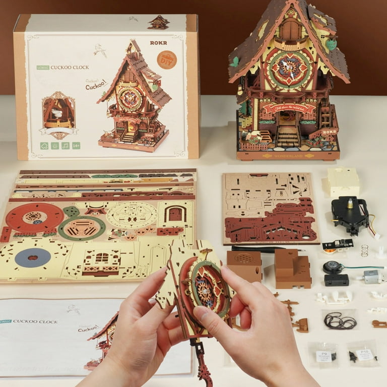 ROKR, Cuckoo Clock Mechanical Wooden Puzzle, 435 pcs, Colorful