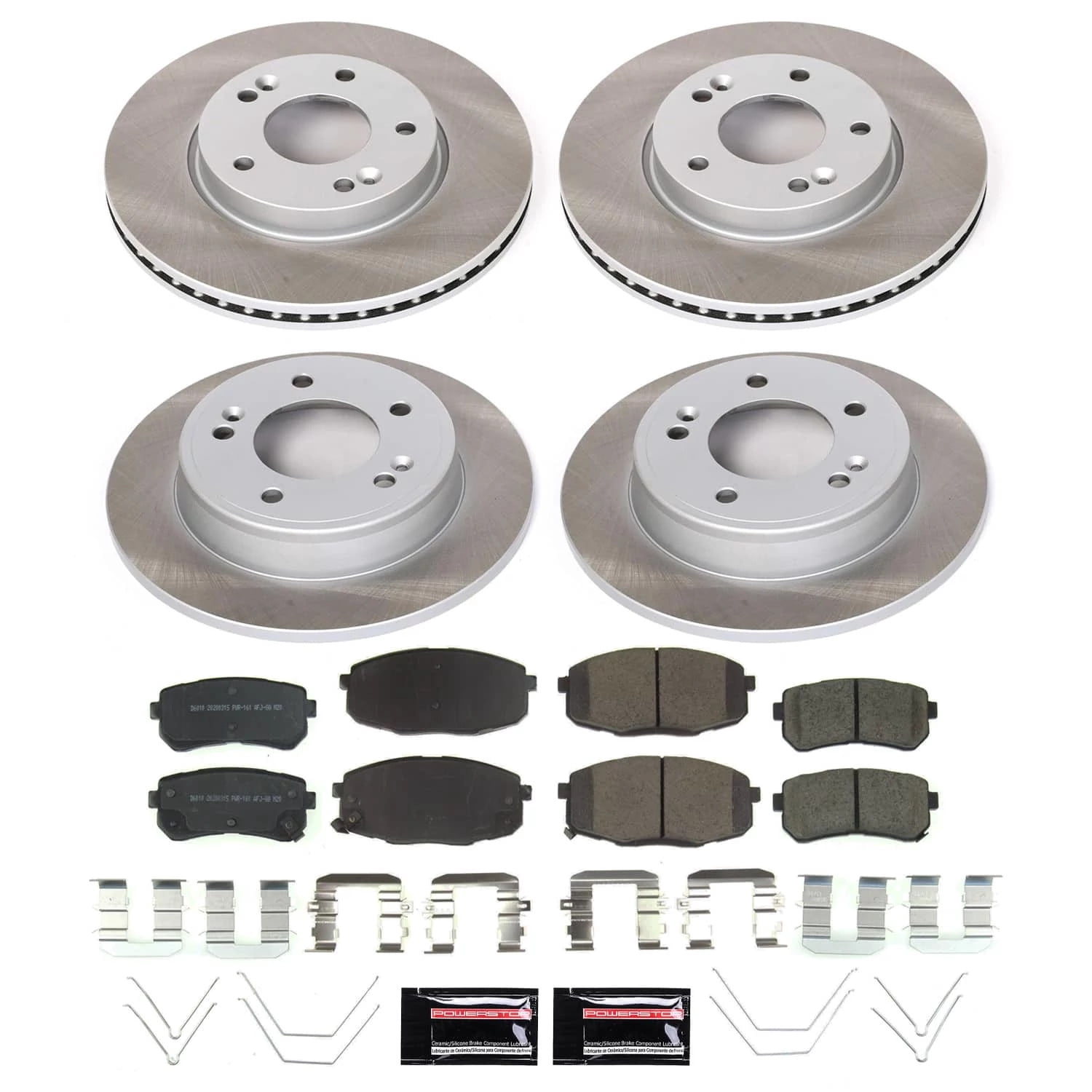 PowerStop Front and Rear Semi-Coated Rotor and Low-Dust Ceramic Brake Pad Kit SC8278